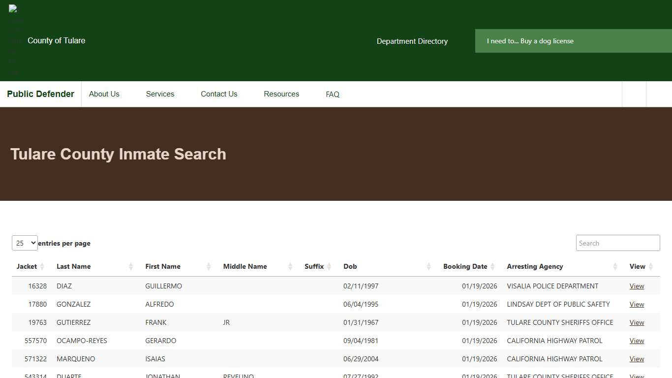 Tulare County Inmate Search | Public Defender